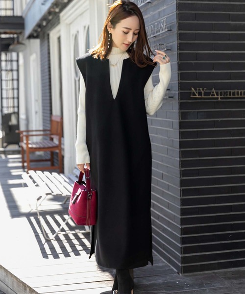 fifth（フィフス）の「メルトンキーネックジャンスカワンピース（ワンピース・レディース・モカ/カーキ/ブラック・M）」の5枚目の写真