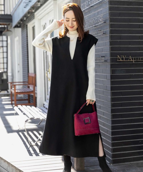 fifth（フィフス）の「メルトンキーネックジャンスカワンピース（ワンピース・レディース・モカ/カーキ/ブラック・M）」の6枚目の写真