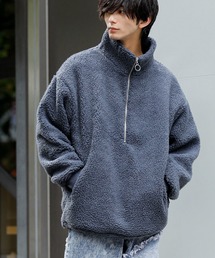 【no sweat.×ADMIX】ハーフジップ もこもこ ボアフリース / オーバーサイズ スタンドカラー ジップブルゾン