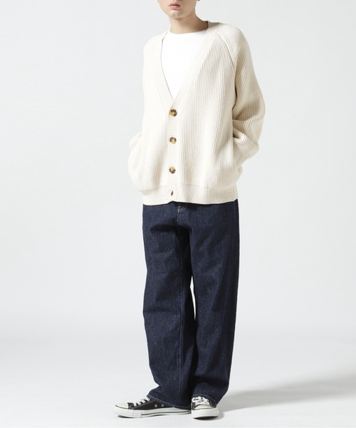 WHITELAND（ホワイトランド）の「WHITELAND/ホワイトランド/RIB CARDIGAN（カーディガン/ボレロ・メンズ・ブラック/アイボリー・F）」の4枚目の写真