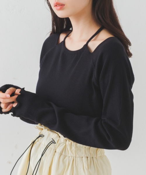 Kastane(カスタネ)の「【2023SSアイテム】アメスリリブプルオーバー(Tシャツ/カットソー・レディース・オレンジ/ブラック/ブルー/アイボリー・FREE)」の3枚目の写真