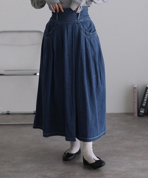 タックフレアデニムスカート（デニムスカート）｜ElegChic（エレグシック）