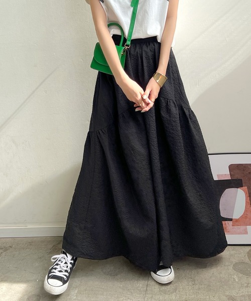 Futier land（フューティアランド）の「ふくれジャガードギャザースカート（スカート・レディース・ブラック/アイボリー/イエロー・FREE）」の4枚目の写真