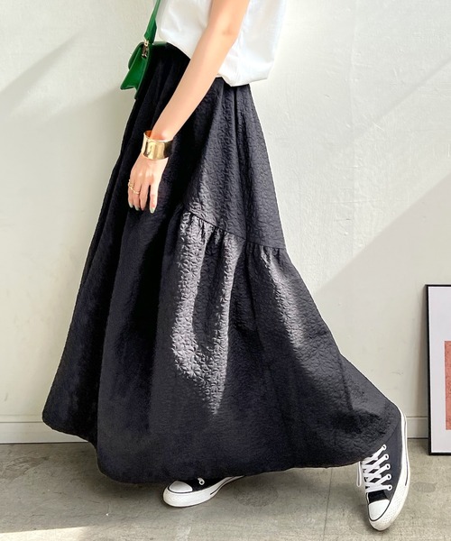 Futier land（フューティアランド）の「ふくれジャガードギャザースカート（スカート・レディース・ブラック/アイボリー/イエロー・FREE）」の6枚目の写真