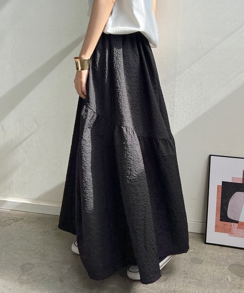 Futier land（フューティアランド）の「ふくれジャガードギャザースカート（スカート・レディース・ブラック/アイボリー/イエロー・FREE）」の8枚目の写真