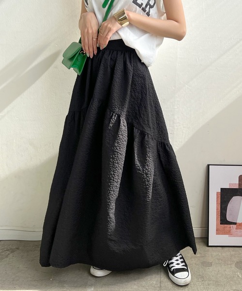 Futier land（フューティアランド）の「ふくれジャガードギャザースカート（スカート・レディース・ブラック/アイボリー/イエロー・FREE）」の12枚目の写真