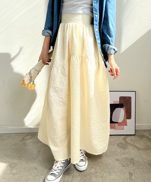 Futier land（フューティアランド）の「ふくれジャガードギャザースカート（スカート・レディース・ブラック/アイボリー/イエロー・FREE）」の16枚目の写真