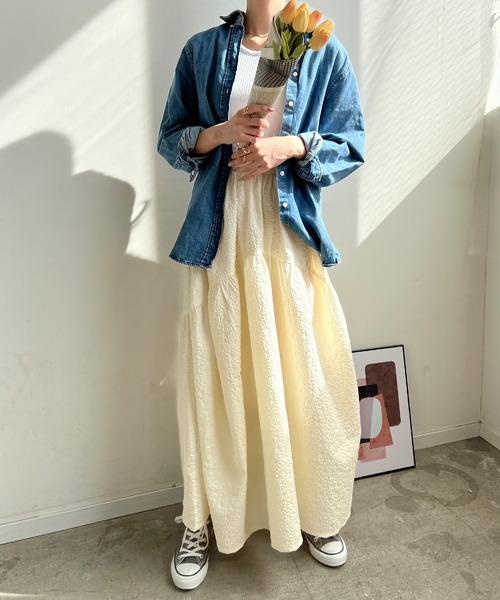 Futier land（フューティアランド）の「ふくれジャガードギャザースカート（スカート・レディース・ブラック/アイボリー/イエロー・FREE）」の17枚目の写真