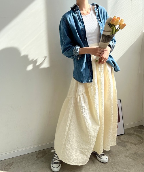 Futier land（フューティアランド）の「ふくれジャガードギャザースカート（スカート・レディース・ブラック/アイボリー/イエロー・FREE）」の18枚目の写真