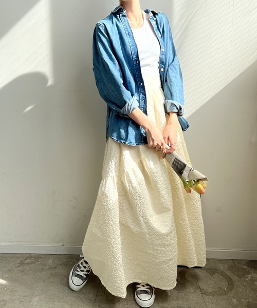 Futier land（フューティアランド）の「ふくれジャガードギャザースカート（スカート・レディース・ブラック/アイボリー/イエロー・FREE）」の21枚目の写真