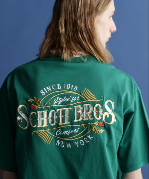 schott（ショット）の「Schott/ショット/SS T-SHIRT "EMBROIDERED SCHOTT BROS."/刺繍Tシャツ ショットブロス（Tシャツ/カットソー・メンズ・ブラック/グリーン/オフホワイト・L/XL/M/2XL）」の3枚目の写真