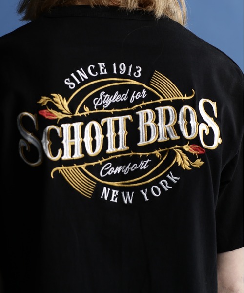 schott（ショット）の「Schott/ショット/SS T-SHIRT "EMBROIDERED SCHOTT BROS."/刺繍Tシャツ ショットブロス（Tシャツ/カットソー・メンズ・ブラック/グリーン/オフホワイト・L/XL/M/2XL）」の9枚目の写真