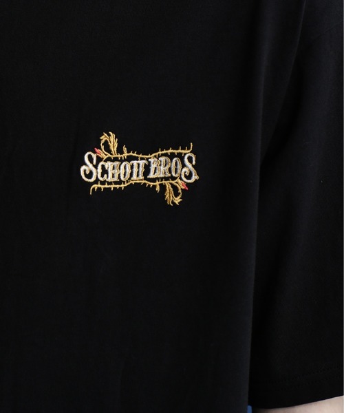 schott（ショット）の「Schott/ショット/SS T-SHIRT "EMBROIDERED SCHOTT BROS."/刺繍Tシャツ ショットブロス（Tシャツ/カットソー・メンズ・ブラック/グリーン/オフホワイト・L/XL/M/2XL）」の4枚目の写真