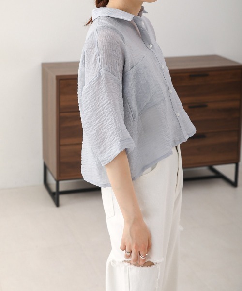 Bab(バブ)の「シアーショートシャツブラウス(シャツ/ブラウス・レディース・アイボリー/ブルー/グリーン・M)」の18枚目の写真