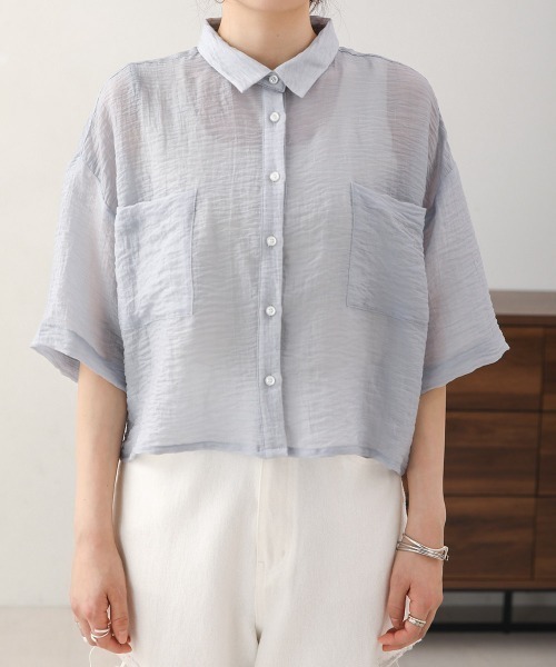 Bab(バブ)の「シアーショートシャツブラウス(シャツ/ブラウス・レディース・アイボリー/ブルー/グリーン・M)」の21枚目の写真