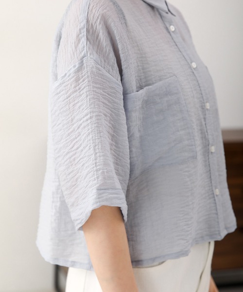 Bab(バブ)の「シアーショートシャツブラウス(シャツ/ブラウス・レディース・アイボリー/ブルー/グリーン・M)」の22枚目の写真