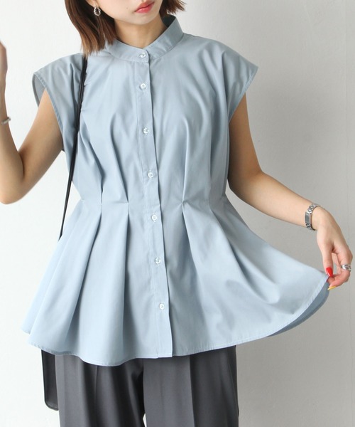 Chillfar（チルファー）の「ウエストタックスタンドカラーブラウス（シャツ/ブラウス・レディース・ブルーグレー/ブラック/オフホワイト・FREE）」の3枚目の写真