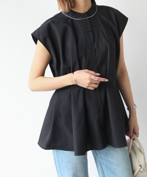 Chillfar（チルファー）の「ウエストタックスタンドカラーブラウス（シャツ/ブラウス・レディース・ブルーグレー/ブラック/オフホワイト・FREE）」の2枚目の写真