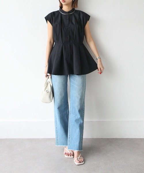 Chillfar（チルファー）の「ウエストタックスタンドカラーブラウス（シャツ/ブラウス・レディース・ブルーグレー/ブラック/オフホワイト・FREE）」の8枚目の写真