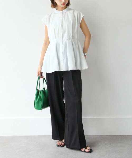 Chillfar（チルファー）の「ウエストタックスタンドカラーブラウス（シャツ/ブラウス・レディース・ブルーグレー/ブラック/オフホワイト・FREE）」の10枚目の写真