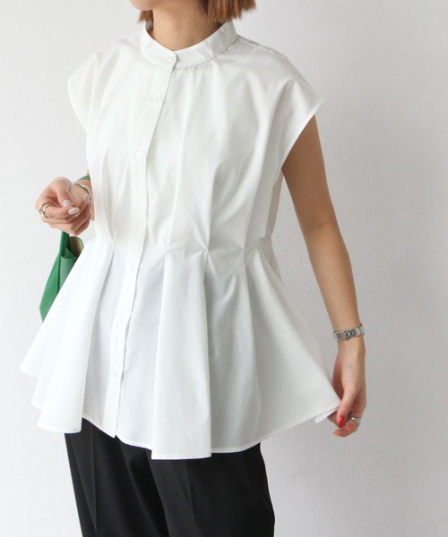 Chillfar（チルファー）の「ウエストタックスタンドカラーブラウス（シャツ/ブラウス・レディース・ブルーグレー/ブラック/オフホワイト・FREE）」の17枚目の写真