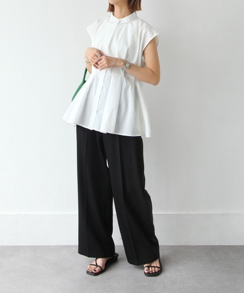 Chillfar（チルファー）の「ウエストタックスタンドカラーブラウス（シャツ/ブラウス・レディース・ブルーグレー/ブラック/オフホワイト・FREE）」の7枚目の写真