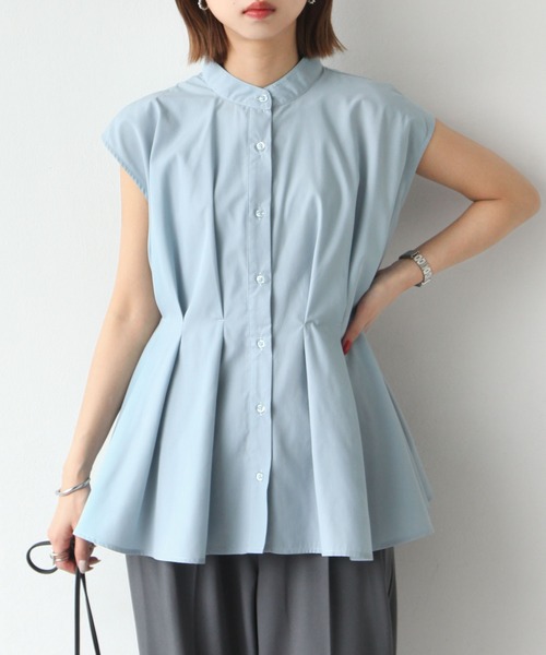 Chillfar（チルファー）の「ウエストタックスタンドカラーブラウス（シャツ/ブラウス・レディース・ブルーグレー/ブラック/オフホワイト・FREE）」の9枚目の写真