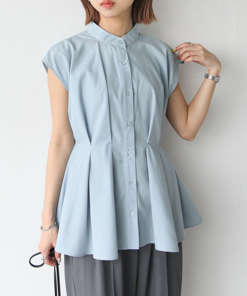 Chillfar（チルファー）の「ウエストタックスタンドカラーブラウス（シャツ/ブラウス・レディース・ブルーグレー/ブラック/オフホワイト・FREE）」の6枚目の写真