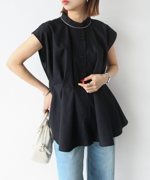 Chillfar（チルファー）の「ウエストタックスタンドカラーブラウス（シャツ/ブラウス・レディース・ブルーグレー/ブラック/オフホワイト・FREE）」の15枚目の写真