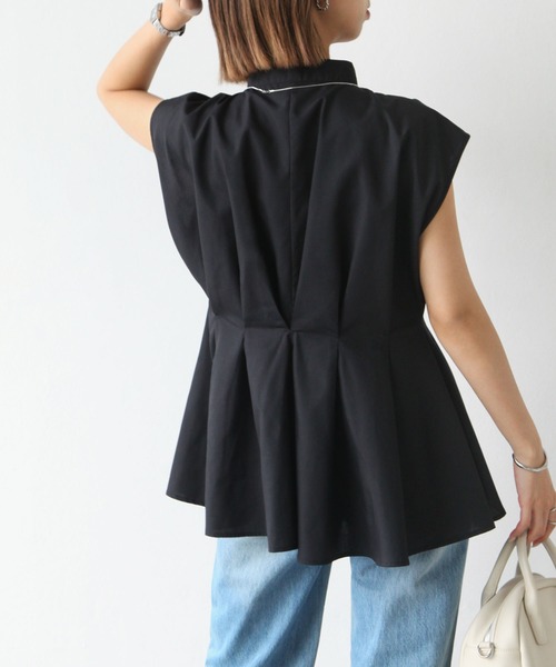 Chillfar（チルファー）の「ウエストタックスタンドカラーブラウス（シャツ/ブラウス・レディース・ブルーグレー/ブラック/オフホワイト・FREE）」の11枚目の写真