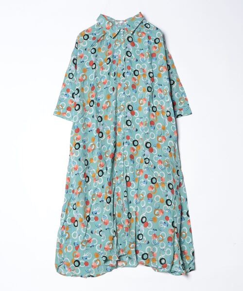 sandy（サンディー）の「【sandy】プリントシャツワンピース（ワンピース・レディース・ブルー系その他/オレンジ/グリーン/オフホワイト/グレー・FREE）」の4枚目の写真