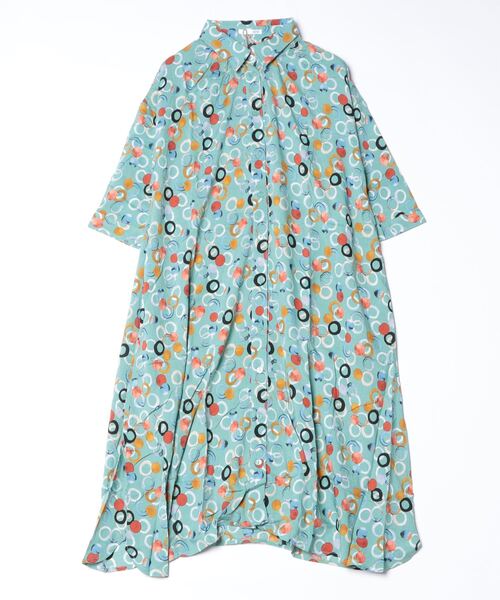sandy（サンディー）の「【sandy】プリントシャツワンピース（ワンピース・レディース・ブルー系その他/オレンジ/グリーン/オフホワイト/グレー・FREE）」の2枚目の写真