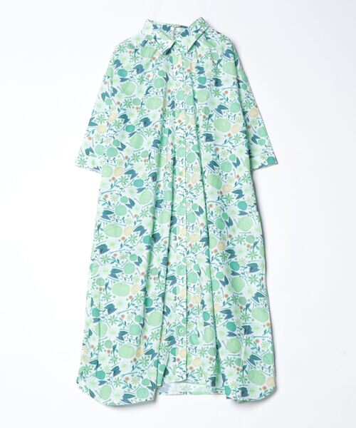 sandy（サンディー）の「【sandy】プリントシャツワンピース（ワンピース・レディース・ブルー系その他/オレンジ/グリーン/オフホワイト/グレー・FREE）」の3枚目の写真