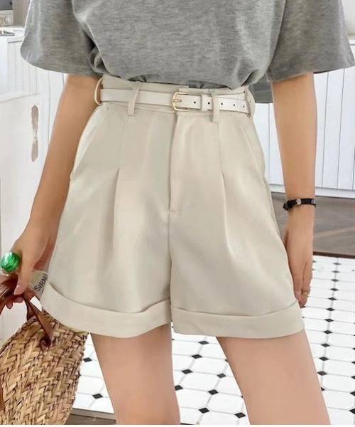 ★ ★ ロールアップ ショートパンツ ロールアップヘムハイウエストデニムショートパンツ[at703
