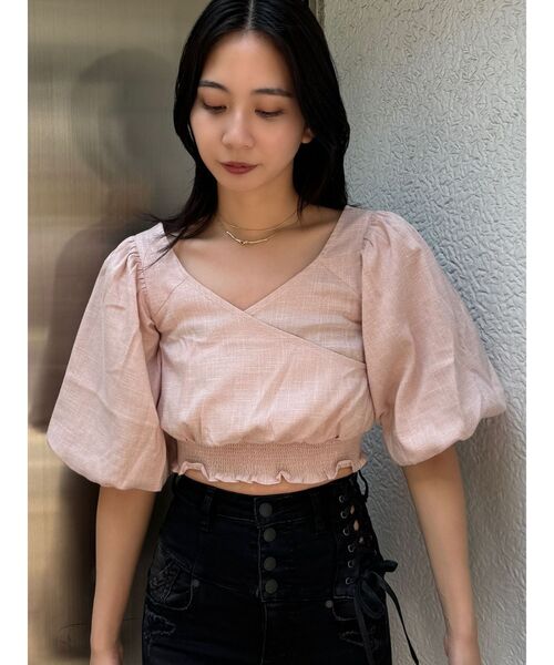 EMODA（エモダ）の「カシュクールギャザートップス（Tシャツ/カットソー・レディース・ブルー/ブラック/ホワイト/ピンク・FREE）」の5枚目の写真