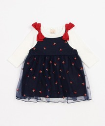 petit main（プティマイン）の「チェリー刺繍ワンピースセット（ロンパース）」