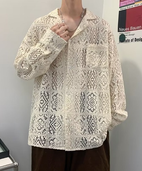 MGV（エムジーヴィー）の「ルーズレースシャツ（シャツ/ブラウス・メンズ・ブラック/ホワイト・MEDIUM/X-LARGE/LARGE）」の9枚目の写真
