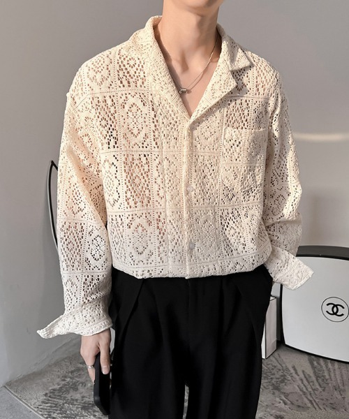 MGV（エムジーヴィー）の「ルーズレースシャツ（シャツ/ブラウス・メンズ・ブラック/ホワイト・MEDIUM/X-LARGE/LARGE）」の7枚目の写真