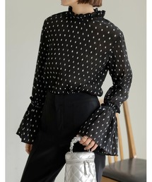 Re:EDIT | [2023A/W COLLECTION]ドットor無地キャンディスリーブシアーブラウス(シャツ/ブラウス)