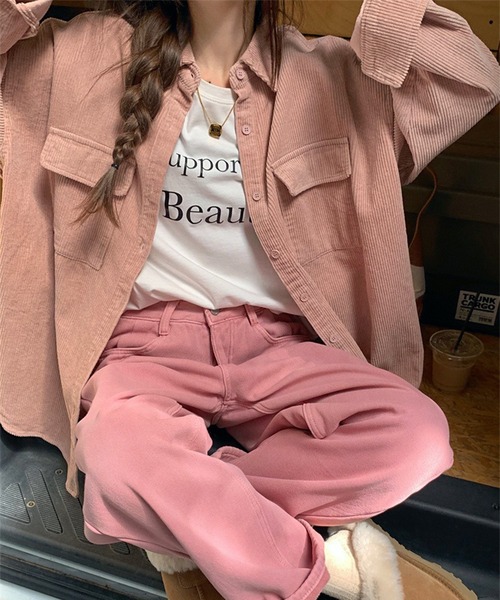 LYEON(リヨン)の「バックハート刺繍コーデュロイルーズシャツ(シャツ/ブラウス・レディース・ベージュ/ブラウン/ピンク・FREE)」の11枚目の写真