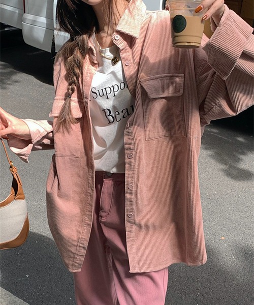 LYEON(リヨン)の「バックハート刺繍コーデュロイルーズシャツ(シャツ/ブラウス・レディース・ベージュ/ブラウン/ピンク・FREE)」の15枚目の写真