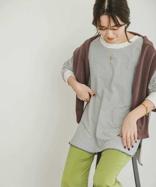 ITEMS URBANRESEARCH（アイテムズ アーバンリサーチ）の「ラウンドロングTシャツ（Tシャツ/カットソー・レディース・ホワイト系その他/オレンジ/ブラック系その他・FREE）」の12枚目の写真