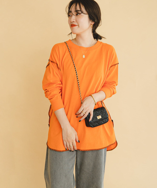 ITEMS URBANRESEARCH（アイテムズ アーバンリサーチ）の「ラウンドロングTシャツ（Tシャツ/カットソー・レディース・ホワイト系その他/オレンジ/ブラック系その他・FREE）」の21枚目の写真