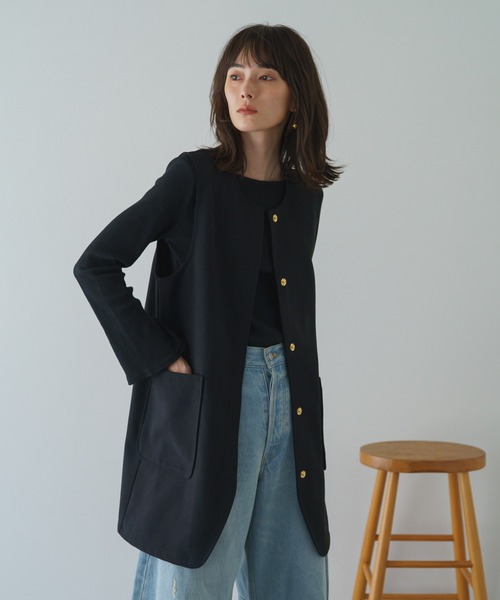 russet（ラシット）の「《qurumu》ロングベスト(KS-263)（ベスト・レディース・ブラック/ネイビー/ベージュ・FREE）」の2枚目の写真