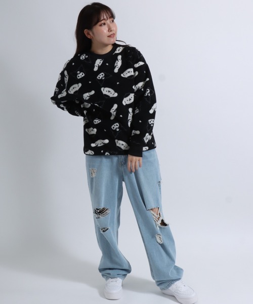 sanrio（サンリオ）の「sanrio（サンリオ）キャラクター総柄フリーススウェットトレーナー/マイメロディ シナモロール ポチャッコ ポムポムプリン クロミ（ルームウェア/パジャマ・レディース・ライトベージュ/ブラック/モカ/パープル・L/M）」の6枚目の写真