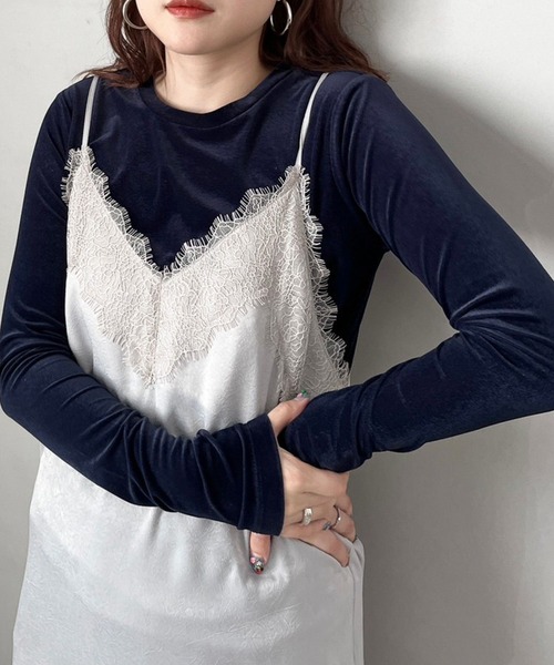 LOWRYS FARM(ローリーズファーム)の「ベロアクルーLS 980748(Tシャツ/カットソー・レディース・ブラック/ネイビー/グレー/アイボリー/グリーン・FREE)」の5枚目の写真
