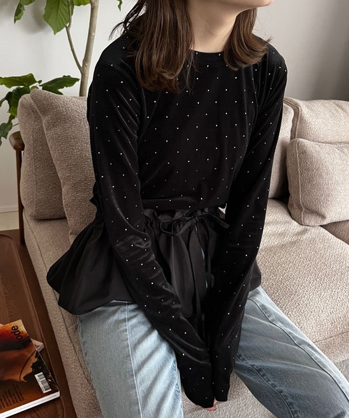 LOWRYS FARM(ローリーズファーム)の「ベロアクルーLS 980748(Tシャツ/カットソー・レディース・ブラック/ネイビー/グレー/アイボリー/グリーン・FREE)」の14枚目の写真