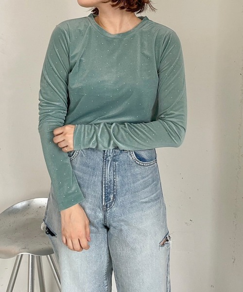 LOWRYS FARM(ローリーズファーム)の「ベロアクルーLS 980748(Tシャツ/カットソー・レディース・ブラック/ネイビー/グレー/アイボリー/グリーン・FREE)」の21枚目の写真