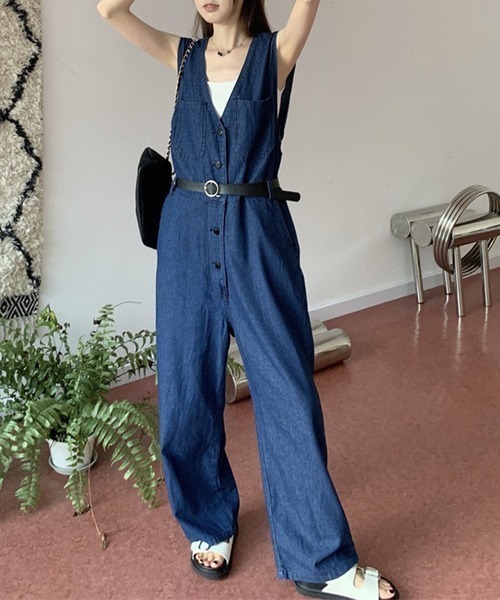 NANEA(ナネア)の「Vネックデニムオールインワン(つなぎ/オールインワン・レディース・ブルー・LARGE/SMALL/MEDIUM)」の7枚目の写真