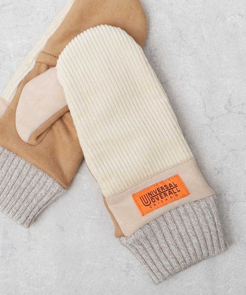 UNIVERSAL OVERALL（ユニバーサルオーバーオール）の「選べる2素材 シープボア コーデュロイ×ピーチスキン フラップ ミトングローブ（手袋・レディース・ベージュ/ブラック系その他/ブラウン系その他/ブラウン/ブラック/オフホワイト/グレー/ベージュ系その他/ホワイト系その他/ブラウン系その他2・FREE）」の3枚目の写真